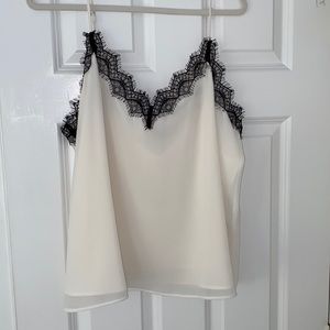 Banana republic ivory white, black lace camisole